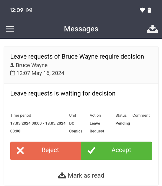 Leave Request  decision notification